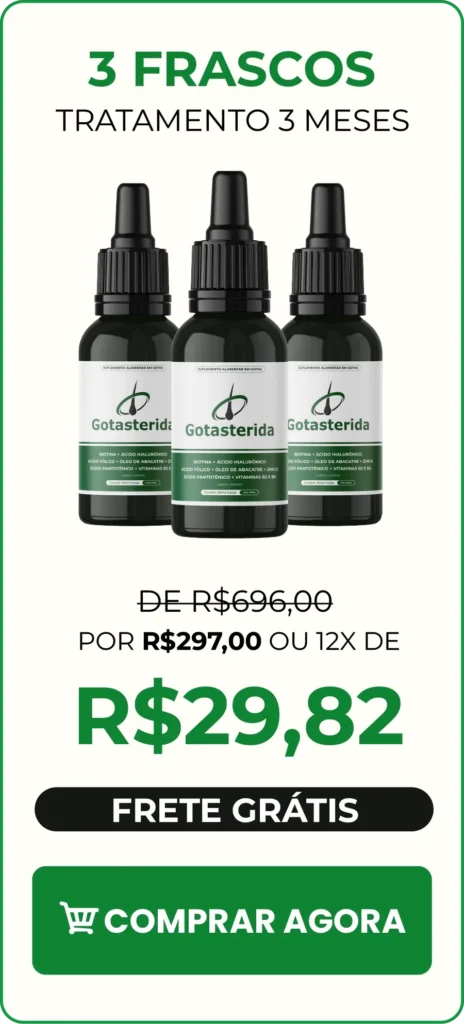 Kit com 3 frascos de Gotasterida, tratamento ideal para fortalecer os cabelos e reduzir a queda em 3 meses